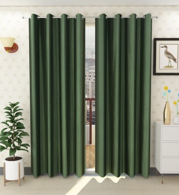 Styletex 270 cm (9 ft) Polyester Semi Transparent Long Door Curtain (Pack Of 2)(Plain, Dark Green)