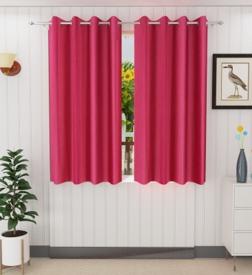 Tanishka Fabs 152 cm (5 ft) Polyester Semi Transparent Window Curtain (Pack Of 2)(Plain, Rani Pink)