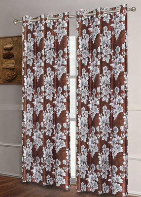 Good Homes 213 cm (7 ft) Door Polyester Semi Transparent Curtain (Pack Of 2)(Brown, Floral)