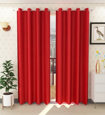 Tanishka Fabs 213 cm (7 ft) Polyester Semi Transparent Door Curtain (Pack Of 2)(Plain, Red)