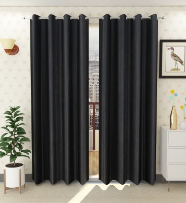 Tanishka Fabs 213 cm (7 ft) Polyester Semi Transparent Door Curtain (Pack Of 2)(Plain, Black)