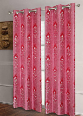 Good Homes 213 cm (7 ft) Door Polyester Semi Transparent Curtain (Pack Of 2)(Red, Floral)