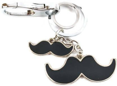 SHOKY LOOKS Black mustache Big And small silver locking Key Chain
