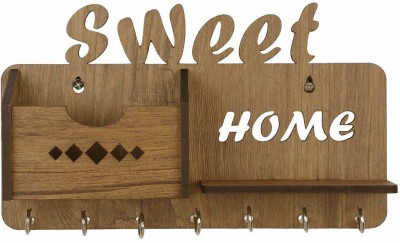 Iya Creations Sweet Home Brown Wood Key Holder(7 Hooks, Maroon)
