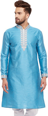 Over Crowd Men Embroidered Straight Kurta(Light Blue)