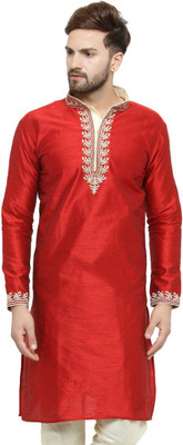Larwa Men Embroidered Straight Kurta(Maroon)