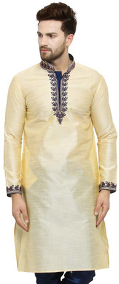 Larwa Men Embroidered Straight Kurta(Beige)