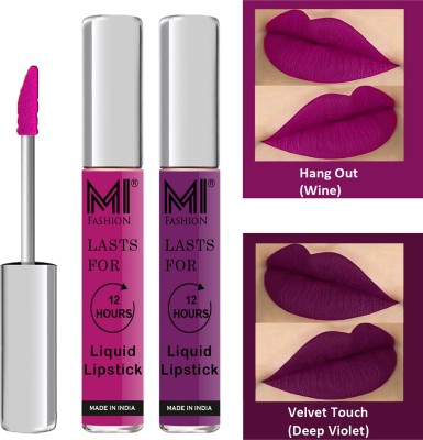 MI FASHION Matte Liquid Lipsticks Waterproof Long Lasting Pigmented Lip Gloss Set of 2 Code-002(Wine Liquid Lipstick,Deep Violet Liquid Lipstick, 6 ml)