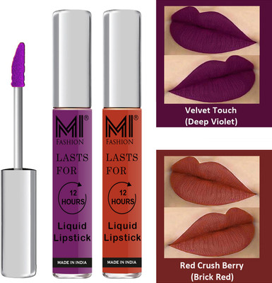 MI FASHION Liquid Matte Lipstick Combo Non Stick on Cup,Long Lasting,Highly pigmented Lip Gloss Set of 2 Code-060(Deep Violet Liquid Lipstick,Brick Red Lip Gloss, 6 ml)