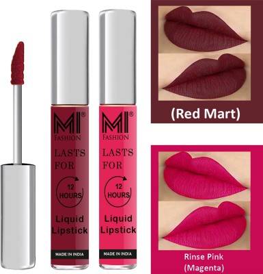 MI FASHION Liquid Matte Lipsticks |Waterproof|Smudge Proof| Made in India|and|Long Lasting| Set of 2 Lipsticks Code-522(Red Mart Liquid Lipstick,Magenta Liquid Lipstick, 6 ml)