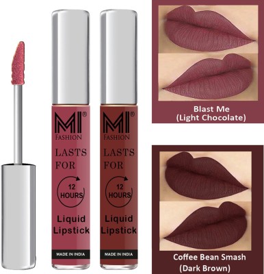 MI FASHION Liquid Matte Lipstick Combo Non Stick on Cup,Long Lasting,Highly pigmented Lip Gloss Set of 2 Code-561(Light Chocolate Liquid Lipstick,Dark Brown Lip Gloss, 6 ml)