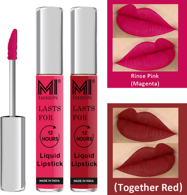 MI FASHION Matte Liquid Lipsticks Waterproof Long Lasting Pigmented Lip Gloss Set of 2 Code-393(Magenta Liquid Lipstick,Together Red Liquid Lipstick, 6 ml)
