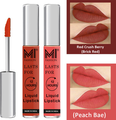 MI FASHION Liquid Lipstick Combo Set of 2 |Matte|Waterproof Proof|(Brick Red Liquid Lipstick,Peach Bae Lip Gloss, 6 ml)
