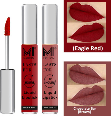 MI FASHION Matte Liquid Lipsticks Waterproof Long Lasting Pigmented Lip Gloss Set of 2 Code-237(Eagle Red Liquid Lipstick,Brown Liquid Lipstick, 6 ml)