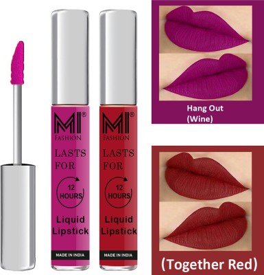 MI FASHION Matte Liquid Lipsticks Waterproof Long Lasting Pigmented Lip Gloss Set of 2 Code-213(Wine Liquid Lipstick,Together Red Liquid Lipstick, 6 ml)