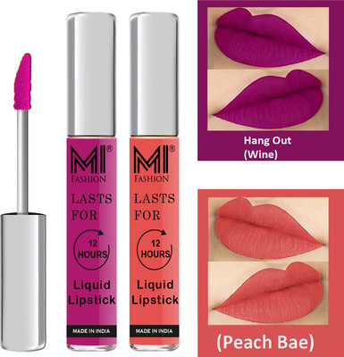 MI FASHION Matte Liquid Lipsticks Waterproof Long Lasting Pigmented Lip Gloss Set of 2 Code-542(Wine Liquid Lipstick,Peach Bae Liquid Lipstick, 6 ml)