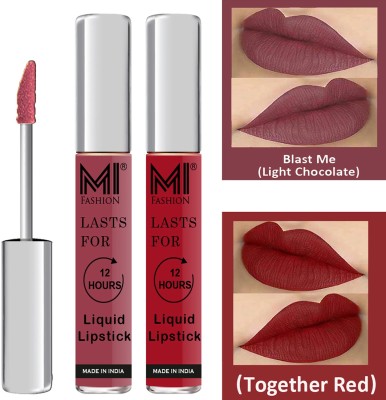 MI FASHION Liquid Matte Lipstick Combo Non Stick on Cup,Long Lasting,Highly pigmented Lip Gloss Set of 2 Code-043(Light Chocolate Liquid Lipstick,Together Red Lip Gloss, 6 ml)