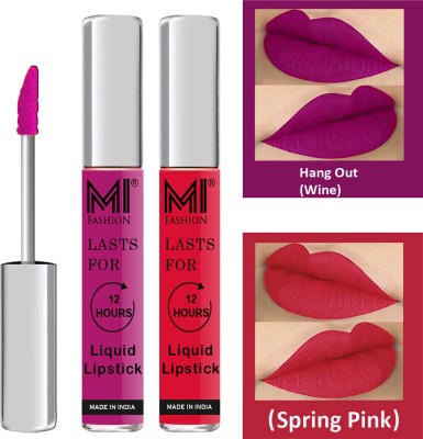 MI FASHION Matte Liquid Lipsticks Waterproof Long Lasting Pigmented Lip Gloss Set of 2 Code-494(Wine Liquid Lipstick,Spring Pink Liquid Lipstick, 6 ml)