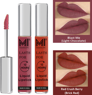 MI FASHION Liquid Matte Lipstick Combo Non Stick on Cup,Long Lasting,Highly pigmented Lip Gloss Set of 2 Code-211(Light Chocolate Liquid Lipstick,Brick Red Lip Gloss, 6 ml)