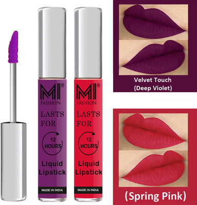 MI FASHION Liquid Matte Lipstick Combo Non Stick on Cup,Long Lasting,Highly pigmented Lip Gloss Set of 2 Code-594(Deep Violet Liquid Lipstick,Spring Pink Lip Gloss, 6 ml)