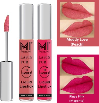MI FASHION Liquid Matte Lipsticks |Waterproof|Smudge Proof| Made in India|and|Long Lasting| Set of 2 Lipsticks Code-588(Peach Liquid Lipstick,Magenta Liquid Lipstick, 6 ml)