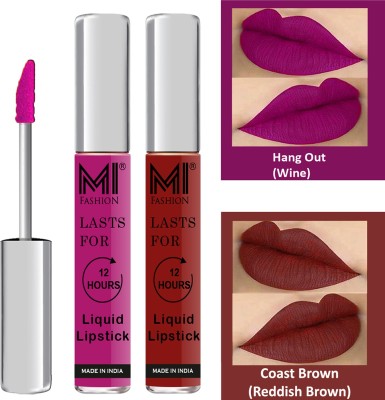 MI FASHION Matte Liquid Lipsticks Waterproof Long Lasting Pigmented Lip Gloss Set of 2 Code-260(Wine Liquid Lipstick,Coast Brown Liquid Lipstick, 6 ml)