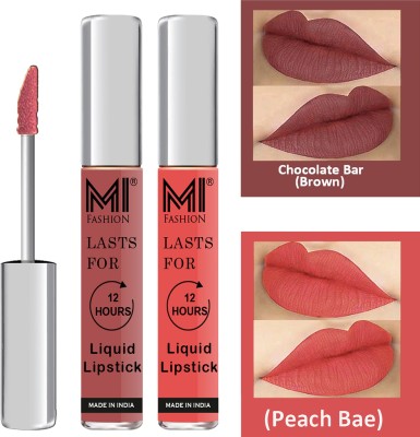 MI FASHION Liquid Lipstick Combo Set of 2 |Matte|Waterproof|Kiss Proof|Long Lasting| and |Made in India| Code-600(Brown Liquid Lipstick,Peach Bae Lip Gloss, 6 ml)