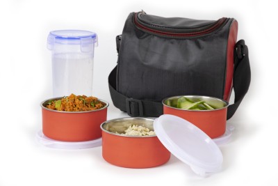 Neki Executive Lunch Insulated Tiffin Best Steel Lunch Box Stainless Steel 3 Container Set with Plastic Bottle Lunch Box Leakproof Containers Tiffin Set with Bag for Office lunch boxes for office stainless steel lunch boxes for office microwave safe lunch box For Adults And Kids (Red) 3 Containers L