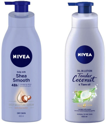 NIVEA BODY MILK SHEA SMOOTH & TENDER COCONUT BODY LOTION (400 ML) PACK OF 2(800 ml)