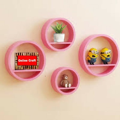 OnlineCraft ch2531 wooden wall shelf round wala Wooden Wall Shelf(Number of Shelves - 4, Pink)