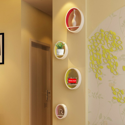 OnlineCraft wooden wall shelf round wala (MULTI COLOR) Wooden Wall Shelf(Number of Shelves - 4, Multicolor)