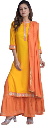 Arayna Embroidered Kurta, Sharara & Dupatta Set