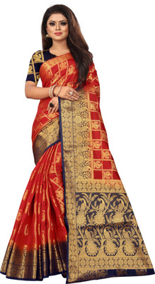 ZUUL Self Design Banarasi Pure Silk Saree(Red)