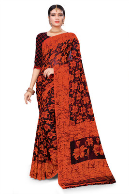 Vimalnath Synthetics Floral Print Bollywood Georgette Saree(Orange)