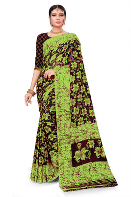 RUNAYA NX Floral Print Bollywood Georgette Saree(Light Green)