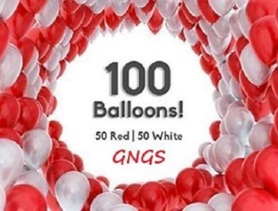 GNGS Solid Premium Quality Metallic Red & White Birthday / Anniversary Party Decorations Balloon(Red, White, Pack of 100)