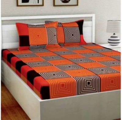 DINA HANDLOOM HOUSE 150 TC Polycotton Double Checkered Flat Bedsheet(Pack of 1, Orange)