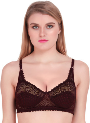 Fashion Frill Bras For Women Stylish Non-Padded Non-Wired Net Bra For Girls (Size-36, Maroon) Women Full Coverage Non Padded Bra(Maroon)