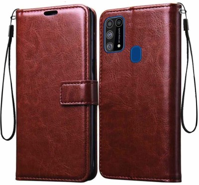 ELEF Wallet Case Cover for Vintage Leather Flip with Wallet and Stand for Samsung Galaxy M31(Brown, Dual Protection, Pack of: 1)