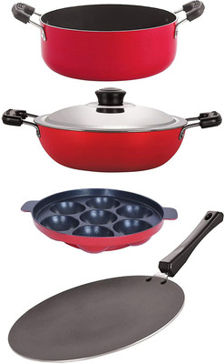 NIRLON 3 Layer Coated Aluminium Pots and Pans Cooking Item Gift 4 Pieces Set fer Non-Stick Coated Cookware Set(PTFE (Non-stick), Aluminium, 4 - Piece)
