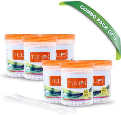 Tulips Cotton Ear Buds/Swabs (Pack of 6) 100% Pure & Soft Cotton(6 Units)