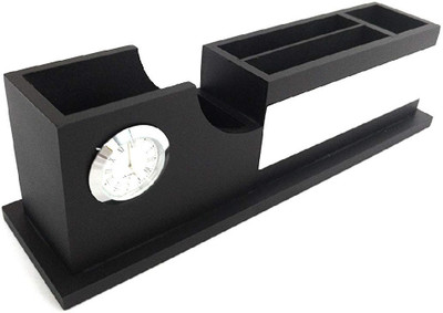 SMART WORLD 3 Compartments MDF WOODEN PEN STAND(Black, WOODEN)
