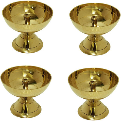 Utkarsh (Pack Of 4 Pcs) Classic Round Pure Brass Paro Pyali Kamal Akhand Table Diya Designed Deepak Worship/Puja Diya Ideal For Home & Office Decoration,Gifting And Spritual Religious Purpose Brass (Pack of 4) Table Diya(Height: 1.57 inch)