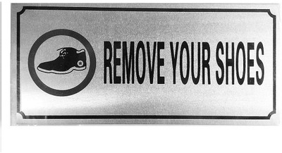 DEZIINE 'Remove Your Shoes' Self Adhesive Stainless Steel Metal Signage Board Large - Silver. Emergency Sign