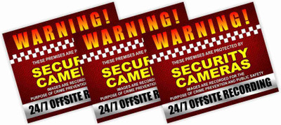 KREEPO WARNING! THESE PREMISES ARE PROTECTED BY SECURITY CAMERAS IMAGES ARE RECORDED FOR THE PURPOSE OF CRIME PREVENTION AND PUBLIC SAFETY 24/7 OFFSITE RECORDING Emergency Sign