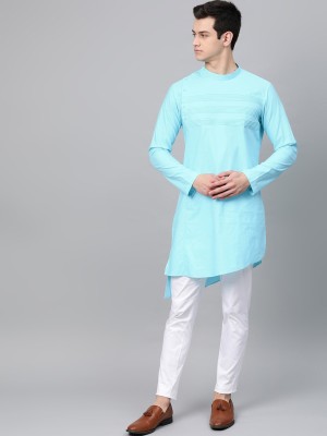 See Designs Men Solid Asymmetric Kurta(Light Blue)