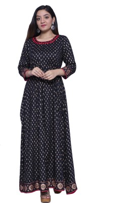 urban silhouette Women Printed Anarkali Kurta(Black)