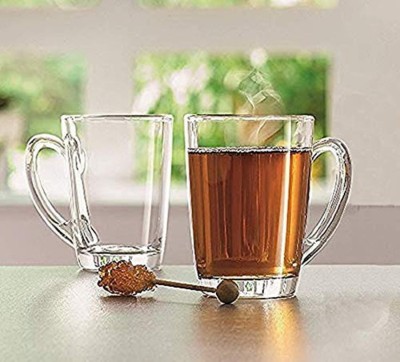 Joy2u Glassware Classic Glass Coffee Tea - 320 ml, Solid Glass Tea Cup, Teas with Handle, Hot Or Cold Drinks, Set of 6 Glass Coffee Mug(320 ml, Pack of 6)