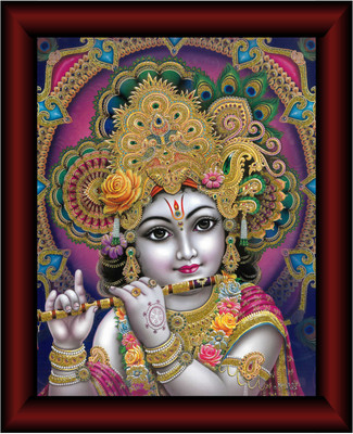 saf krishna UV Textured Multi-Effect Painting Digital Reprint 14 inch x 11 inch Painting(With Frame)