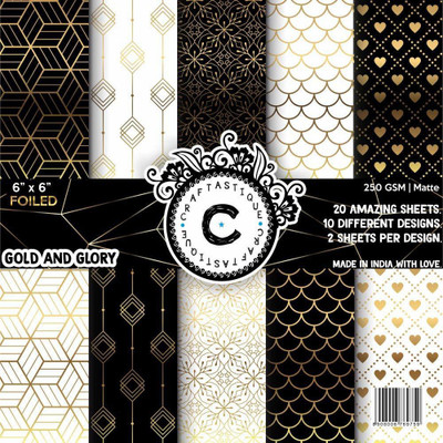 Craftastique Gold & Glory (Gold Foil) Designer Paperpack 6 x 6 inches 250 gsm Craft paper(Set of 1, Multicolor)